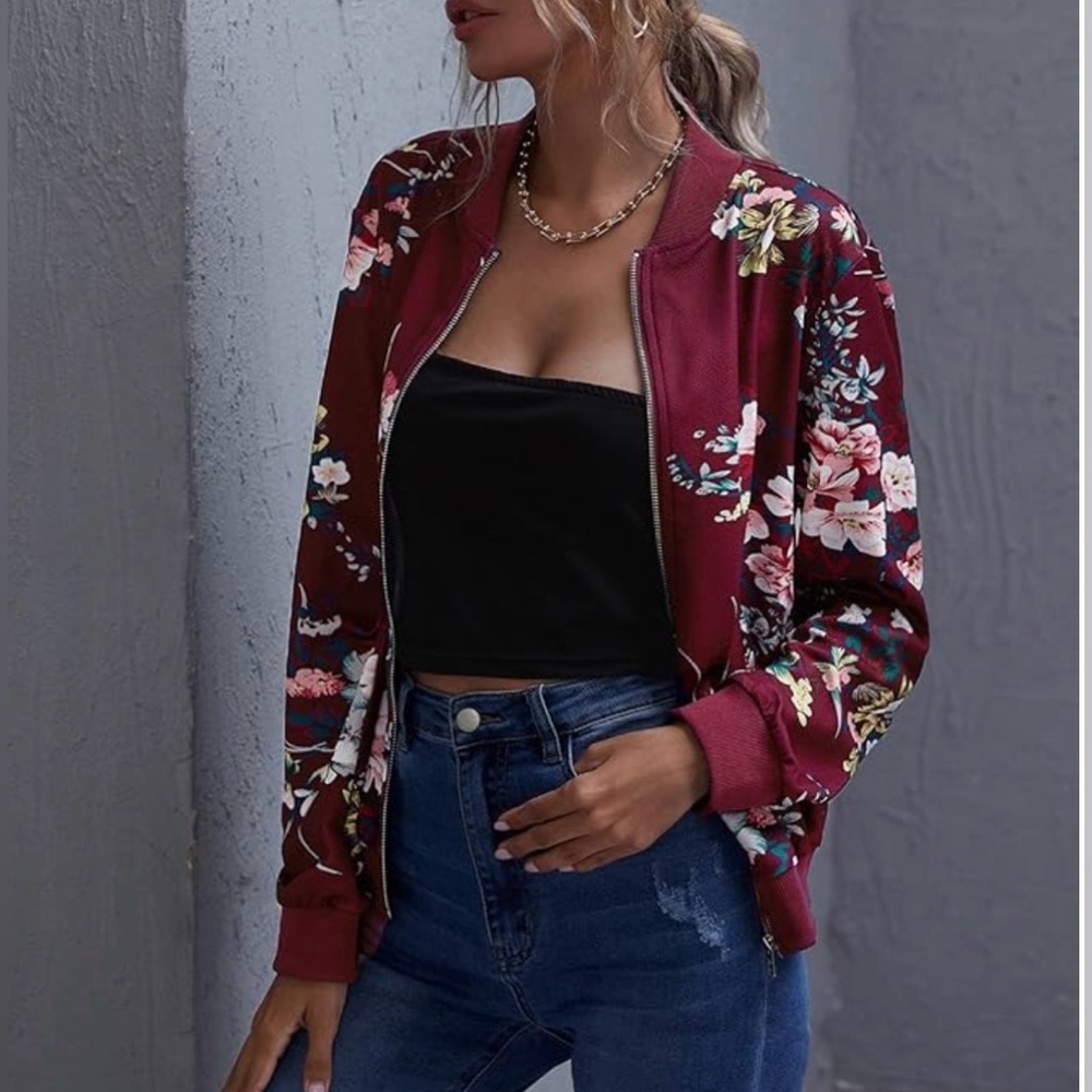 NWOT Boho Floral Bomber Jacket | Sz M
